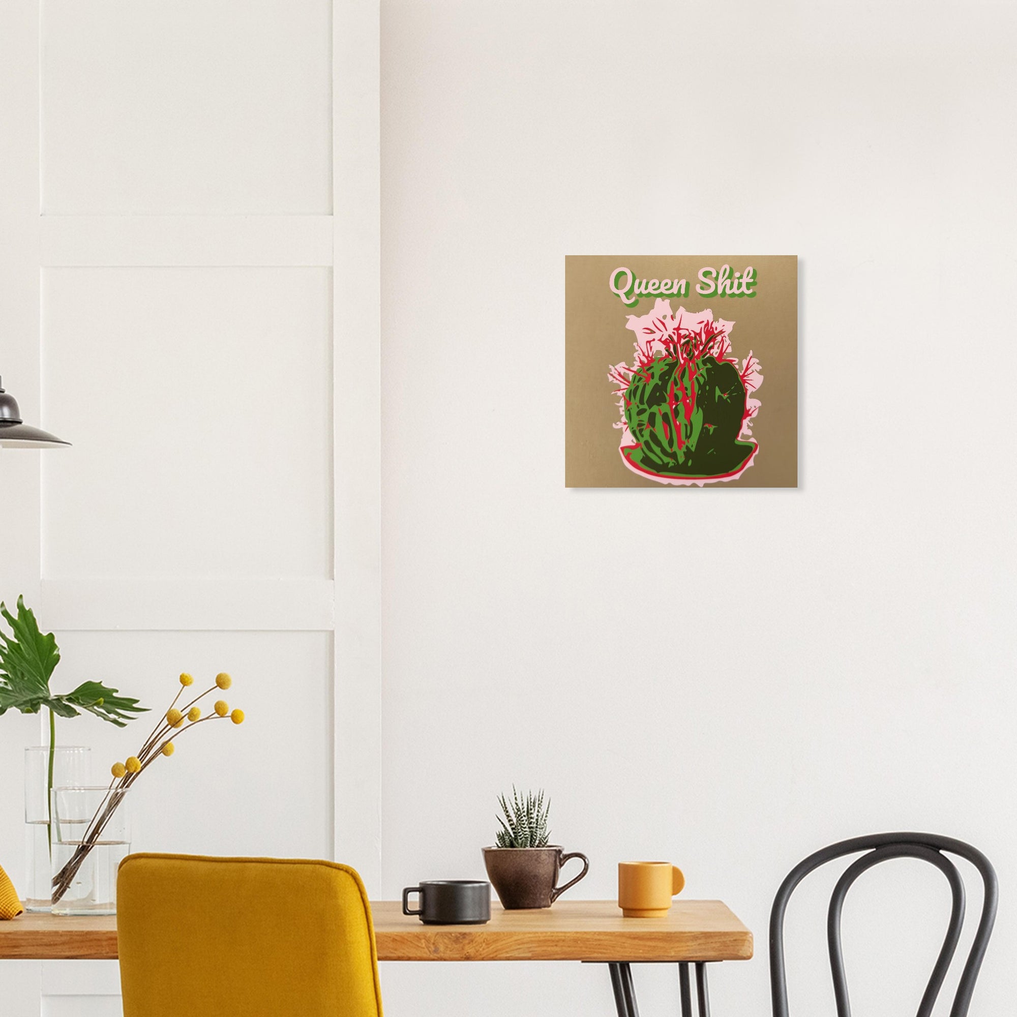 Queen Shit cactus crown print in scandinavian style room with plants