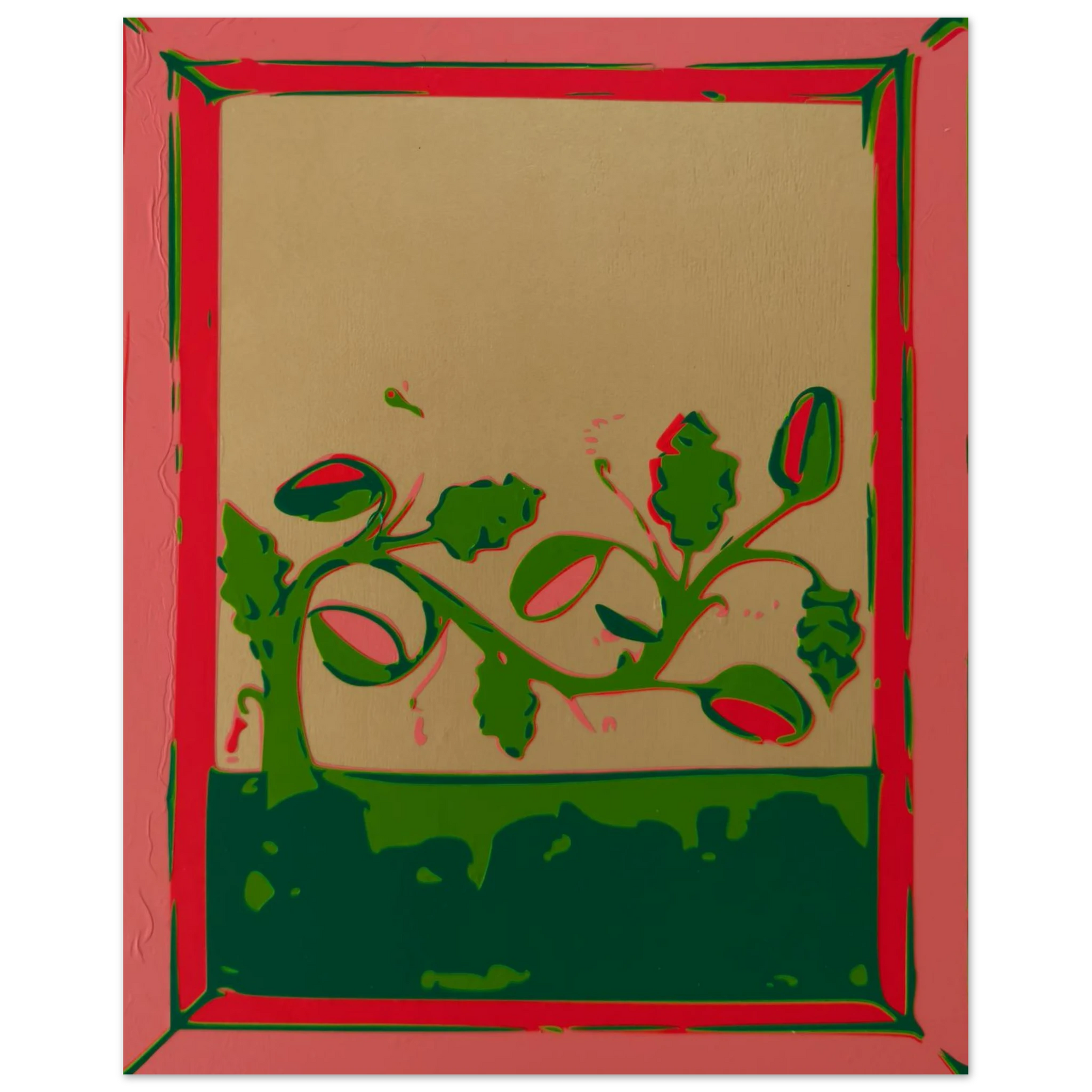 Trailing Watermelon Vine botanical art print in coral pink deep green and warm gold by Botanical Mouth