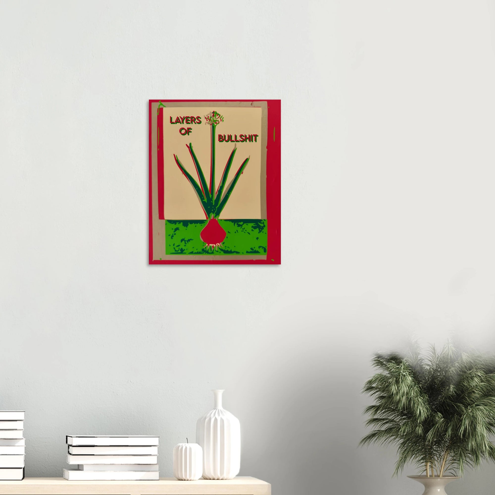 Layers of Bullshit allium print in scandinavian style room with plants