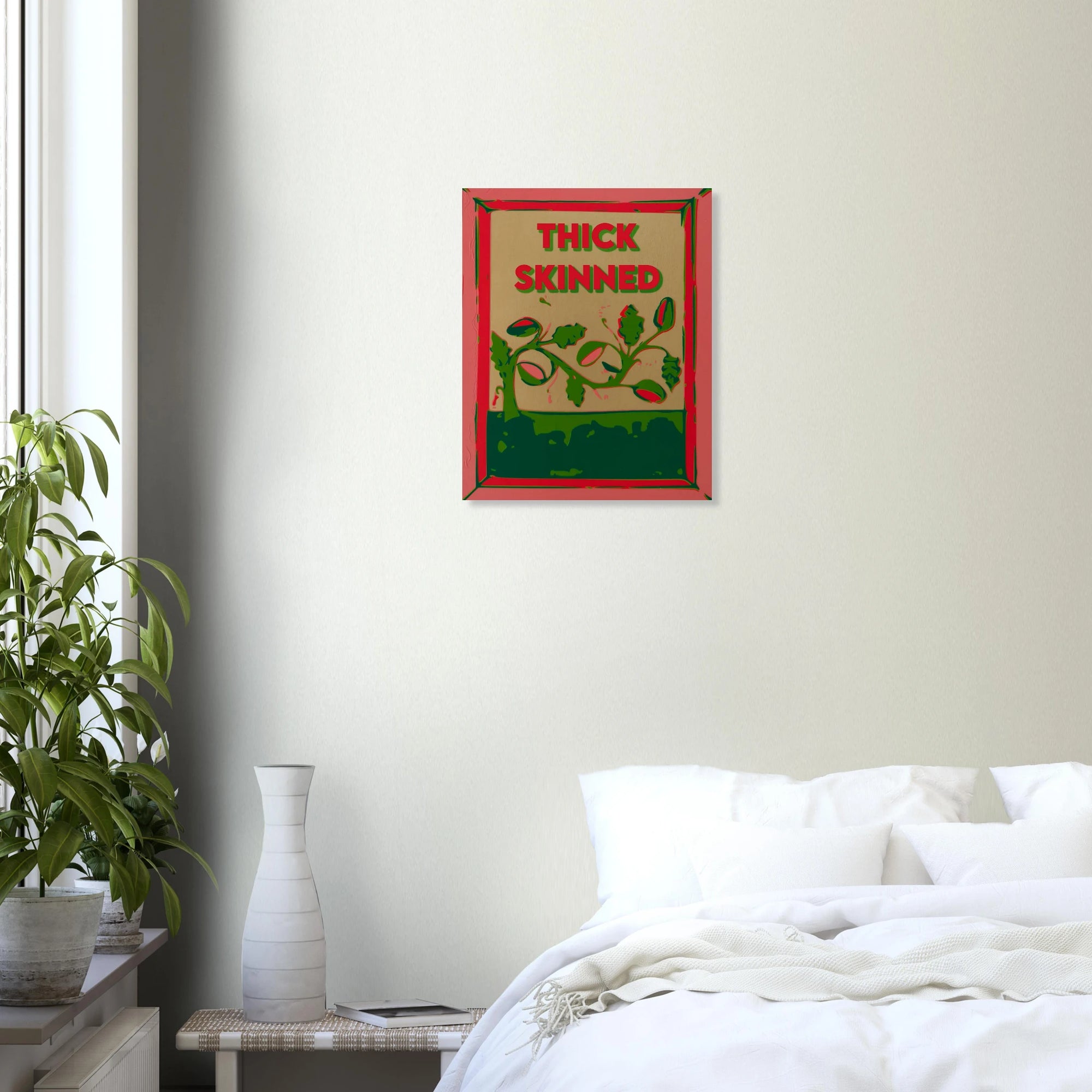Thick Skinned watermelon vine print in scandinavian style room with plants