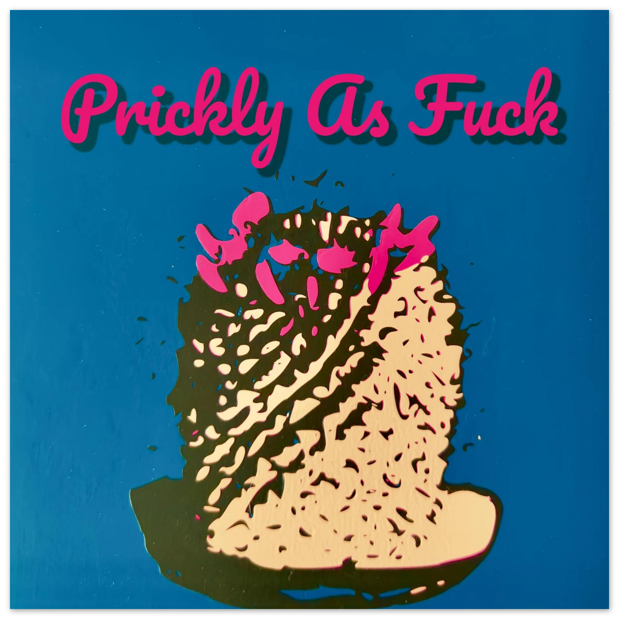 Prickly As Fuck cactus armor art print in deep teal and hot pink by Botanical Mouth