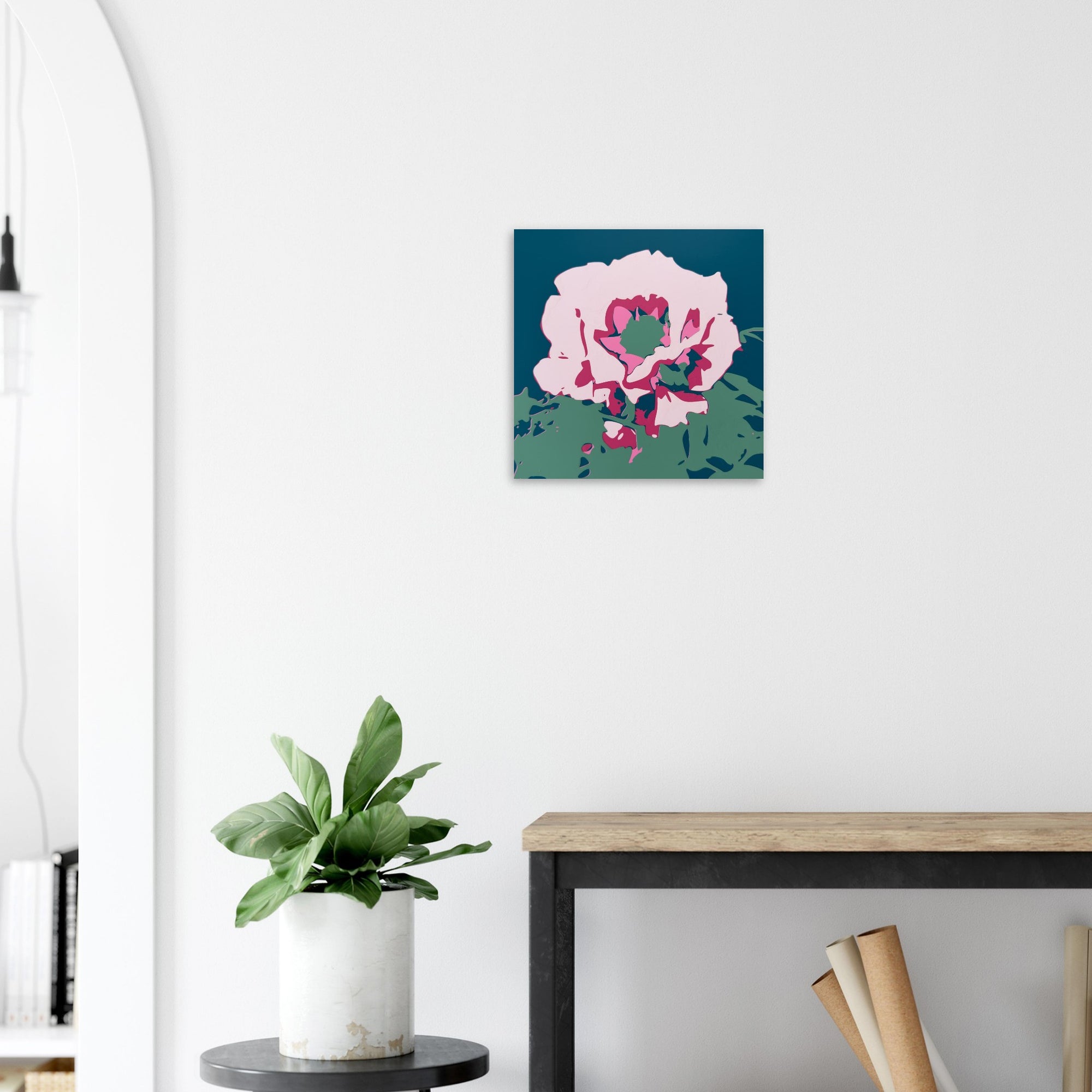 Japanese Peony print displayed in bright kitchen setting