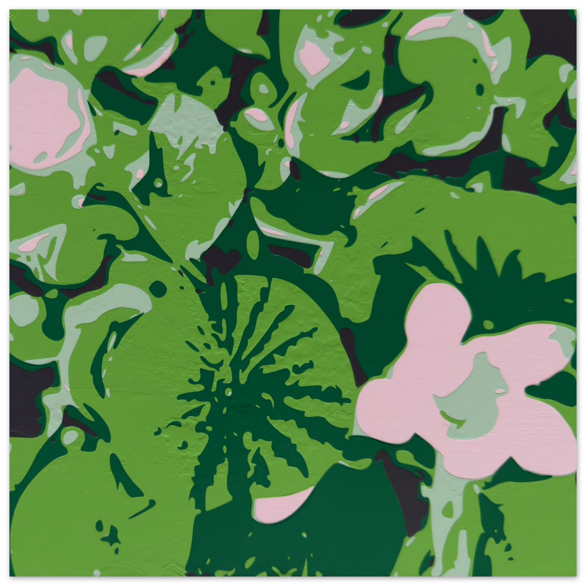 Lily pond botanical art print in lush greens and soft pink by Botanical Mouth