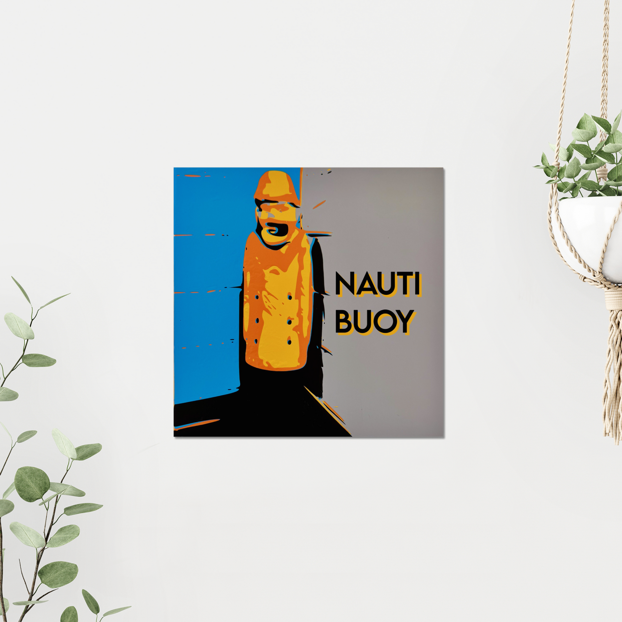 Nauti Buoy-bold-fisherman-art-on wall-with-plants