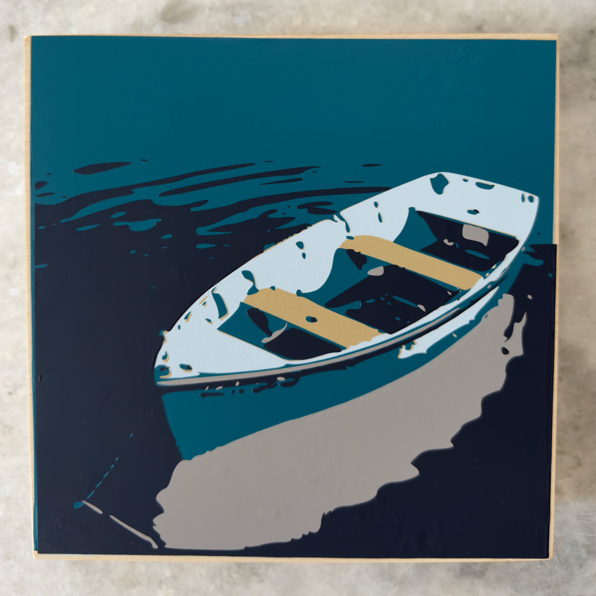 Slack Tide | Coastal Dory Boat Artwork on Cradled Birch Panel