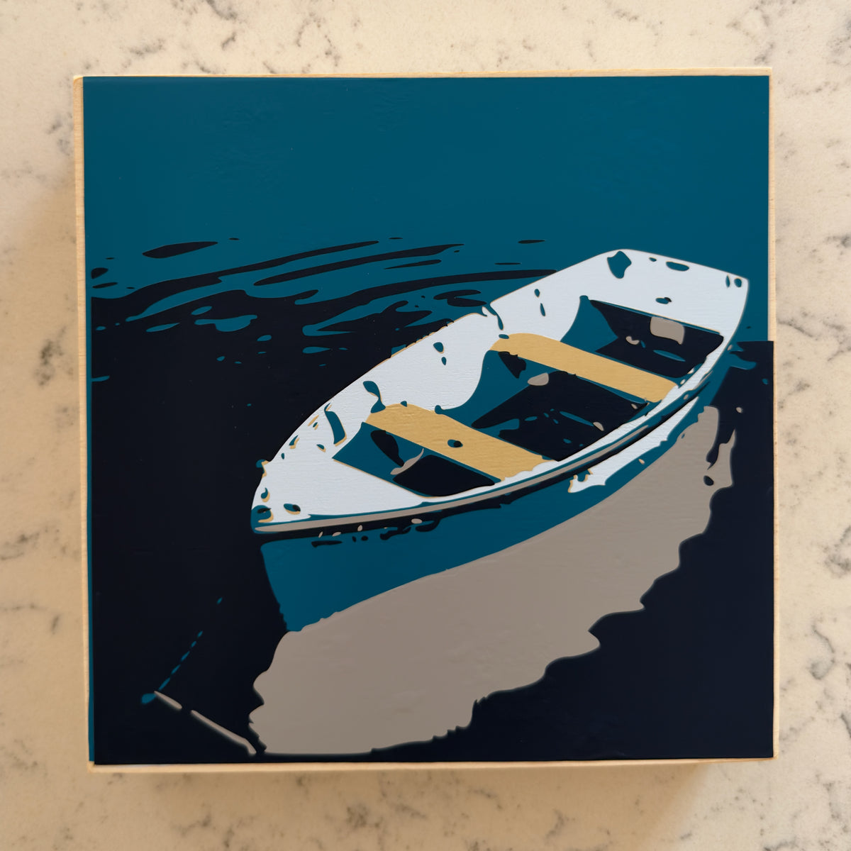 Slack Tide | Coastal Dory Boat Artwork on Cradled Birch Panel